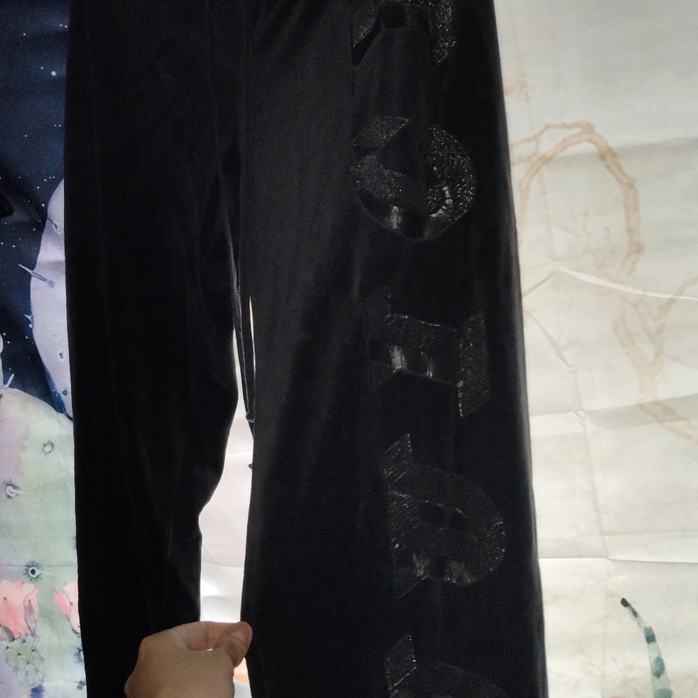 Juicy Couture Black Sweatpants with Glitter Logo On Leg.